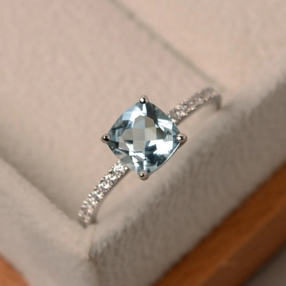 Sky Blue Crystal Silver Ring